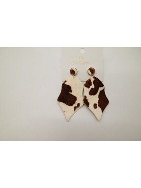 NWT Josslyn Faux Fur Cow Print Earrings Brown White Dangle Drop Statement